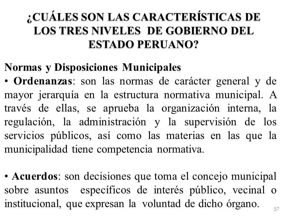 ¿Cuáles son las características de los tres niveles de gobierno del Estado Peruano
