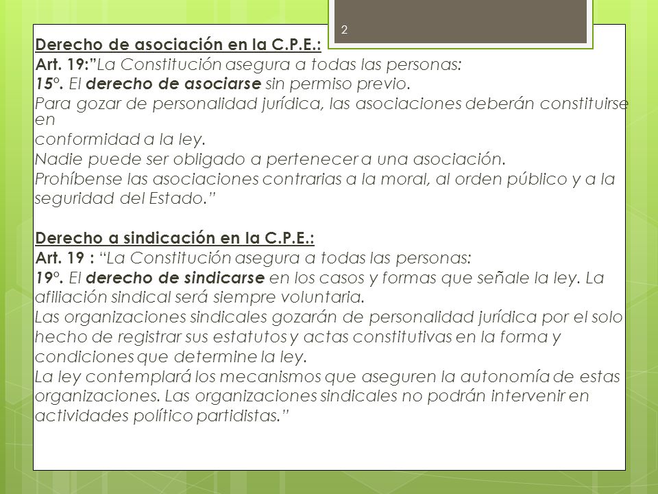 Derecho de asociación en la C. P. E. : Art