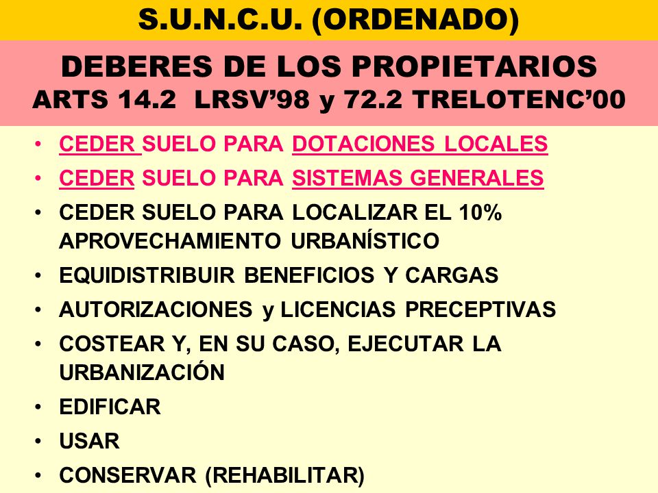 DEBERES DE LOS PROPIETARIOS ARTS 14.2 LRSV’98 y 72.2 TRELOTENC’00