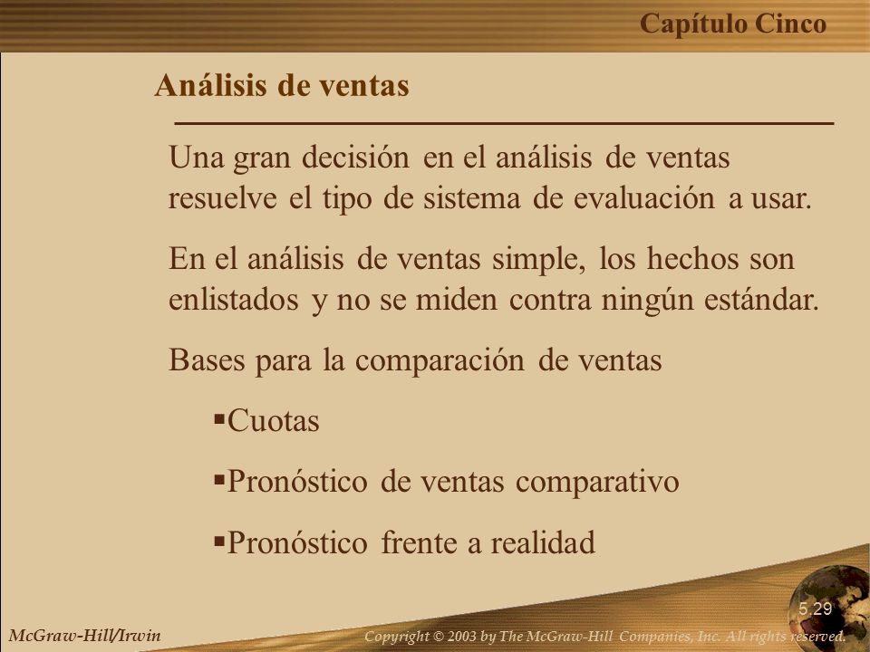 Análisis de ventas Una gran decisión en el análisis de ventas resuelve el tipo de sistema de evaluación a usar.