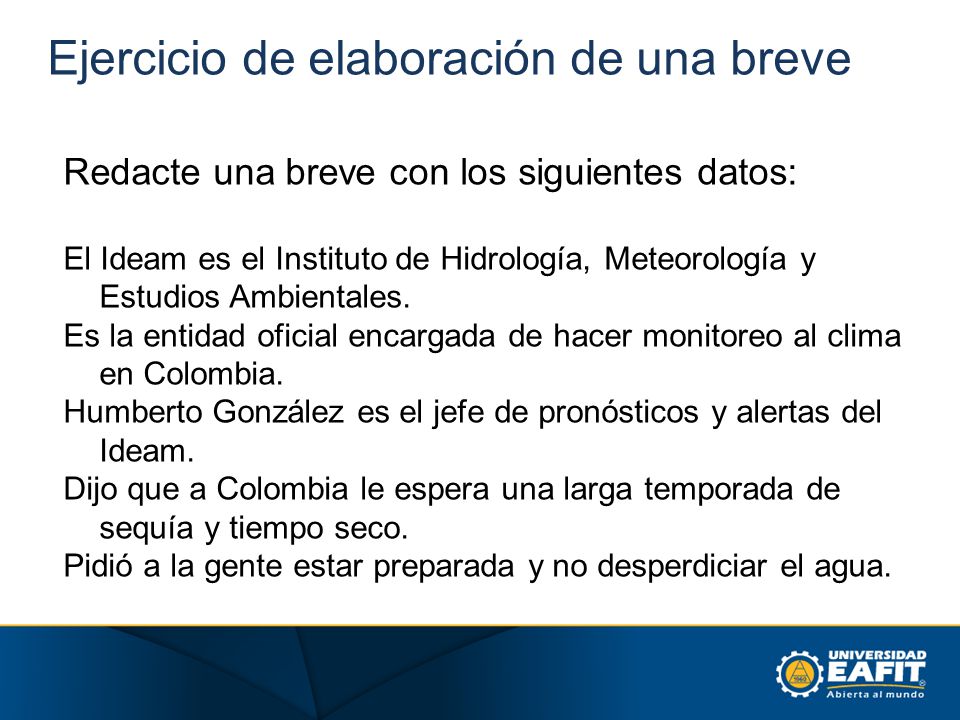 Ejercicio de elaboración de una breve