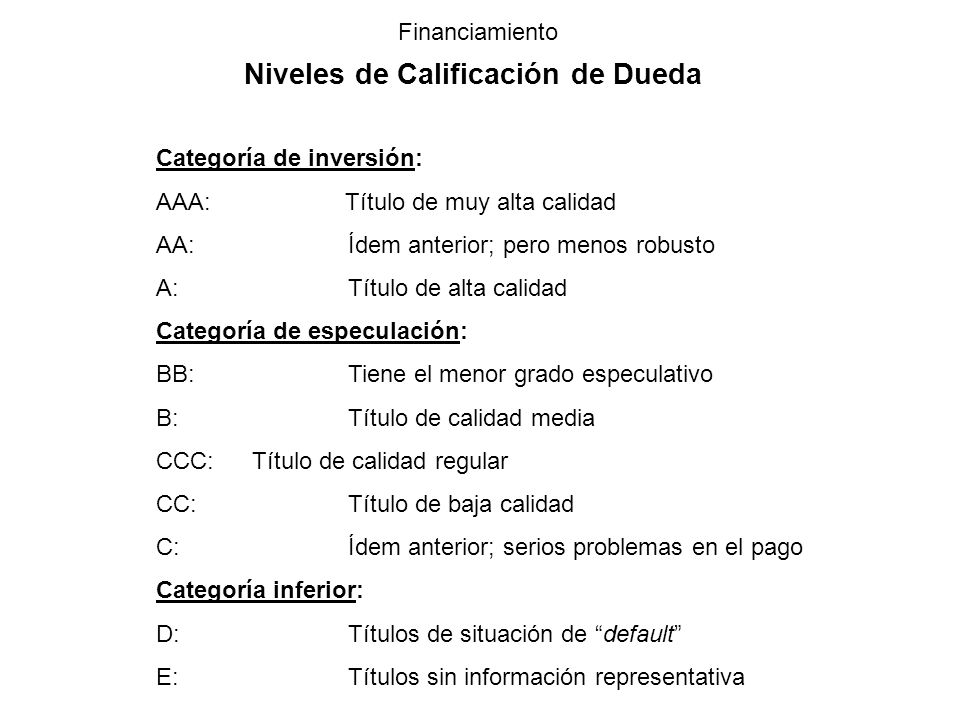 Niveles de Calificación de Dueda