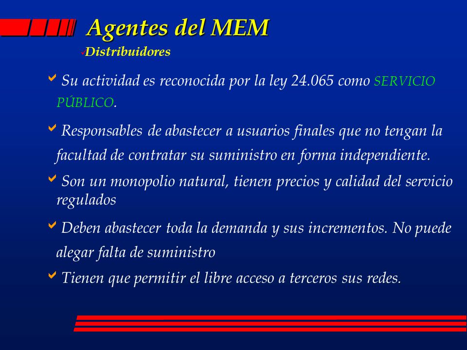 Agentes del MEM Distribuidores. Su actividad es reconocida por la ley como SERVICIO PÚBLICO.