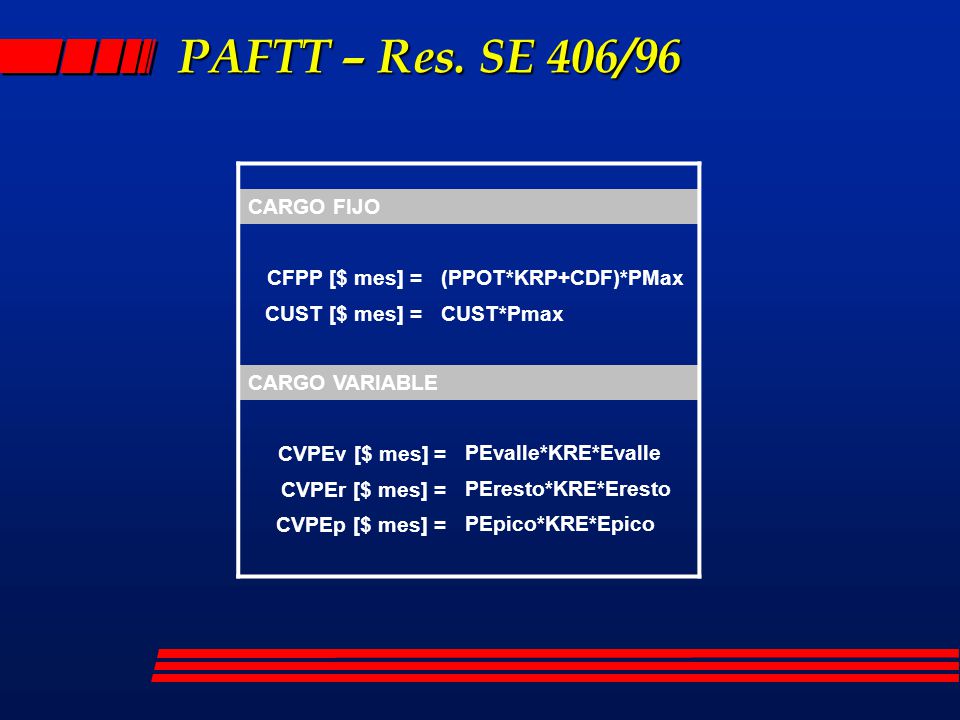 PAFTT – Res. SE 406/96 CARGO FIJO CFPP [$ mes] = (PPOT*KRP+CDF)*PMax