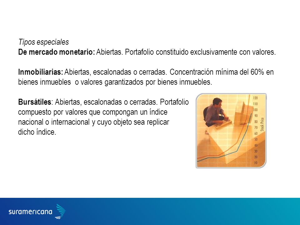 Tipos especiales De mercado monetario: Abiertas. Portafolio constituido exclusivamente con valores.