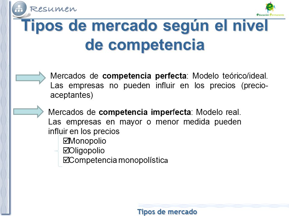 Tipos de mercado según el nivel de competencia