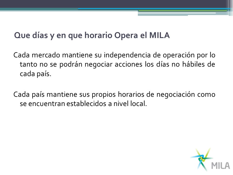 Que días y en que horario Opera el MILA