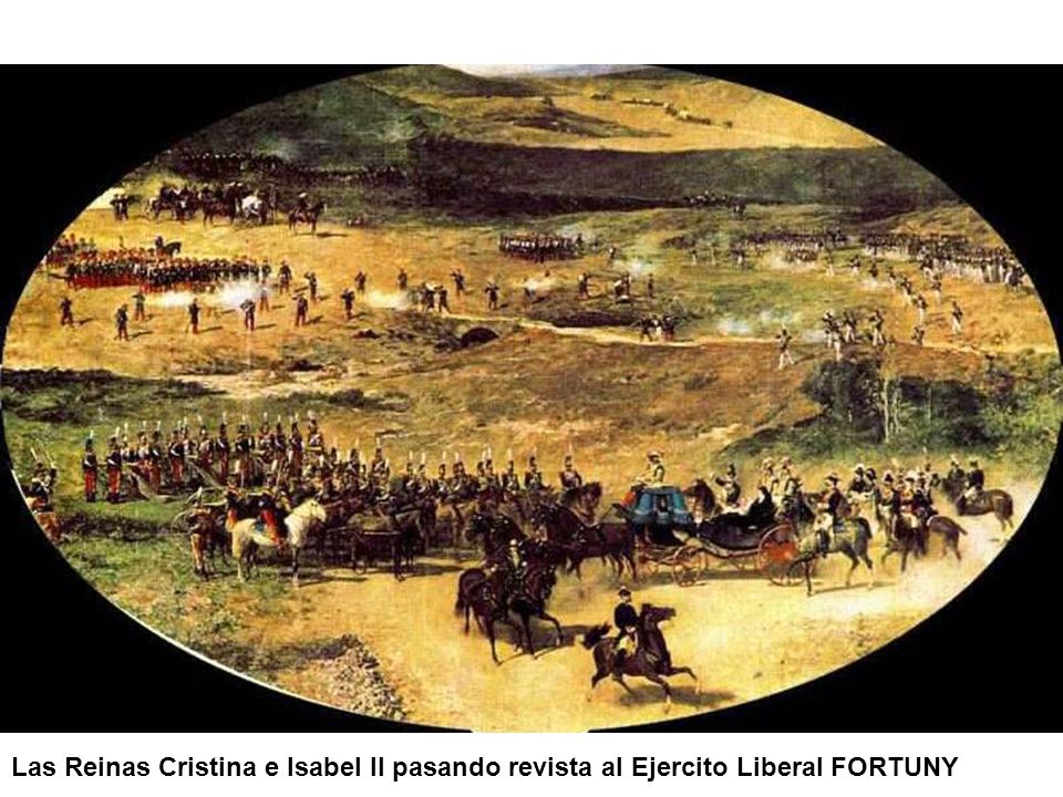 Las Reinas Cristina e Isabel II pasando revista al Ejercito Liberal FORTUNY