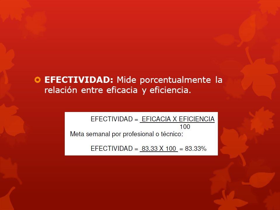 EFECTIVIDAD: Mide porcentualmente la relación entre eficacia y eficiencia.