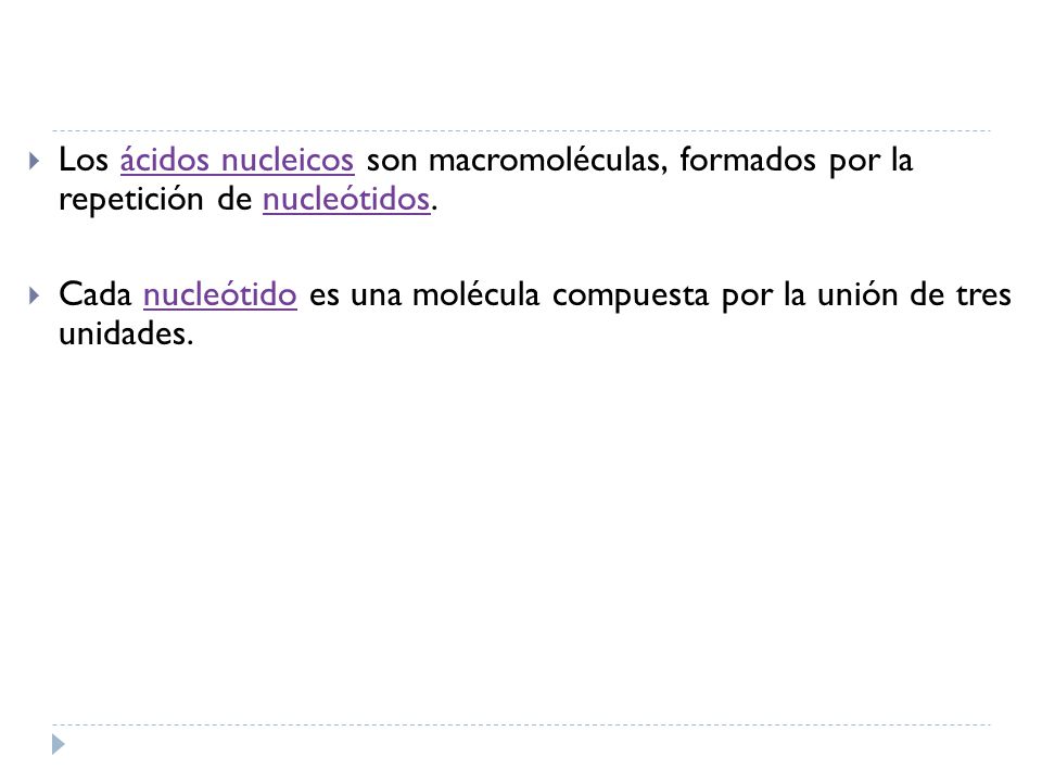 Los ácidos nucleicos son macromoléculas, formados por la repetición de nucleótidos.