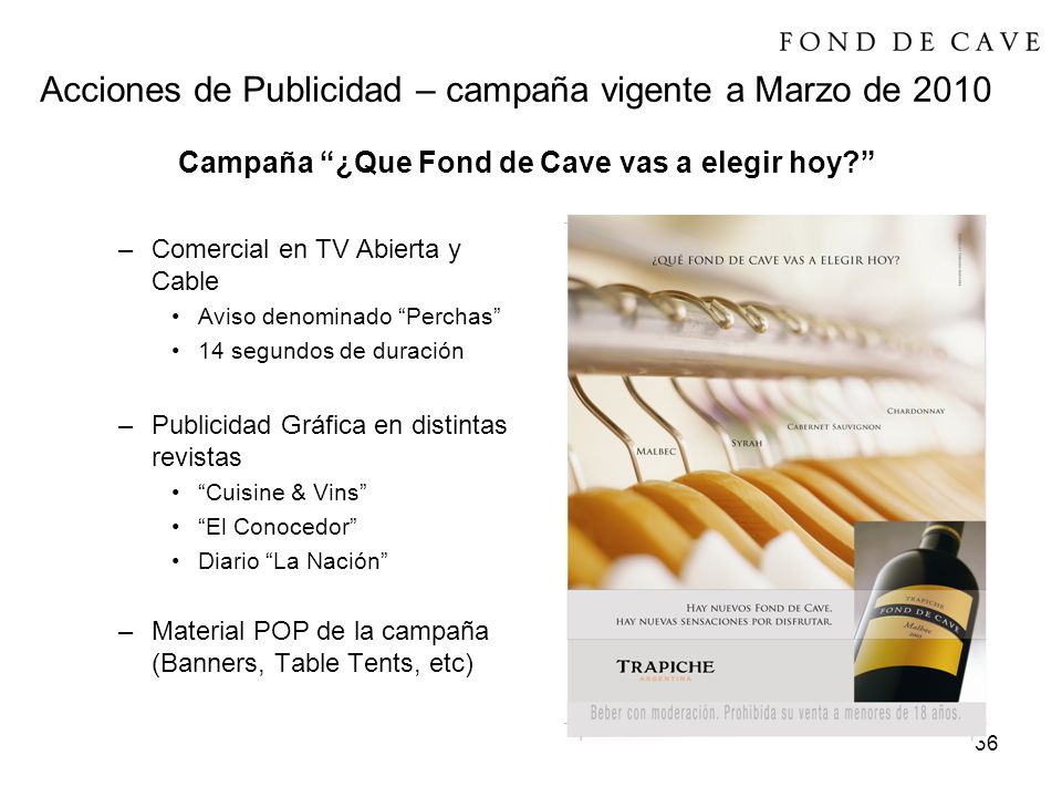 Acciones de Publicidad – campaña vigente a Marzo de 2010