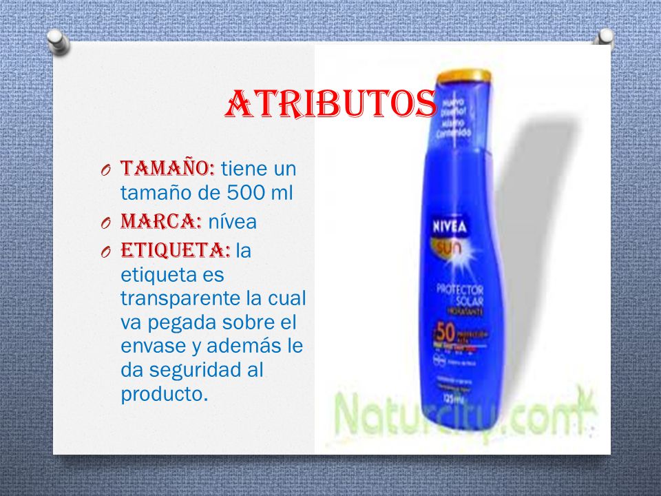 atributos Tamaño: tiene un tamaño de 500 ml Marca: nívea