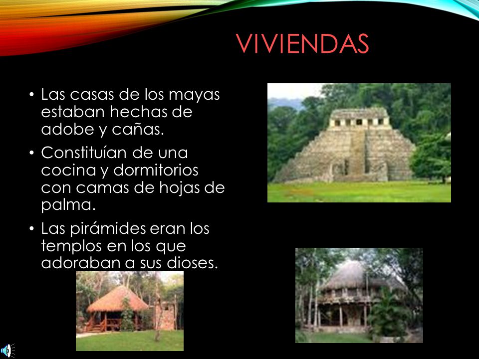 Viviendas Las casas de los mayas estaban hechas de adobe y cañas.