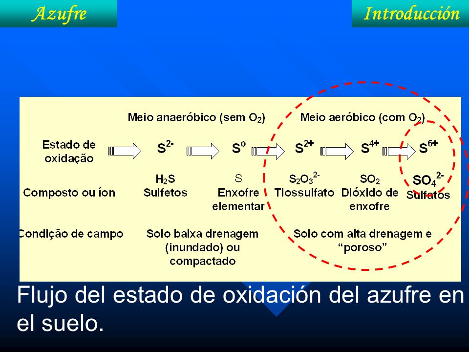 Flujo del estado de oxidación del azufre en el suelo.