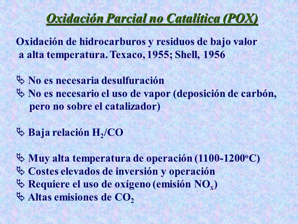Oxidación Parcial no Catalítica (POX)