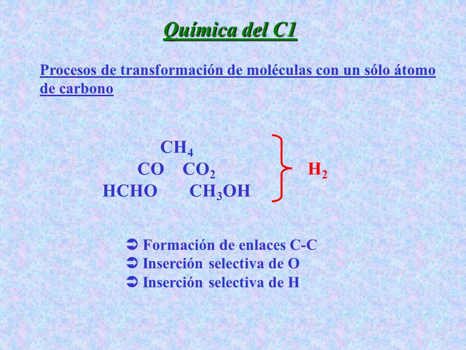 Química del C1 CH4 CO CO2 HCHO CH3OH H2