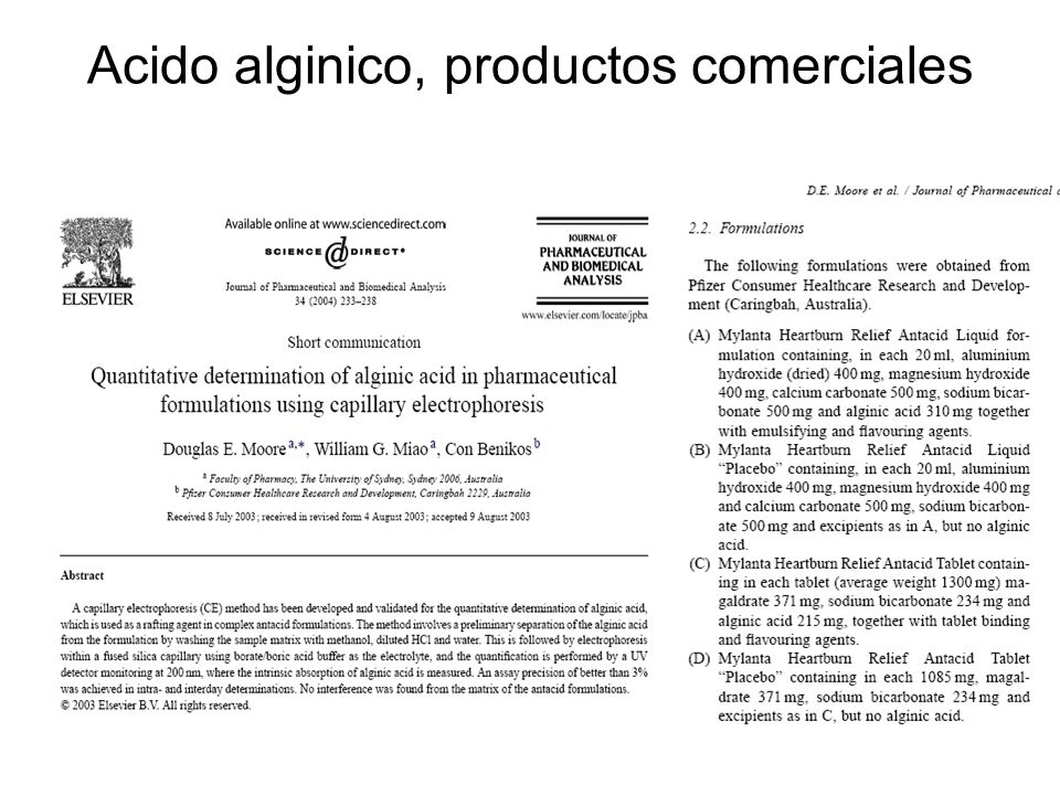 Acido alginico, productos comerciales