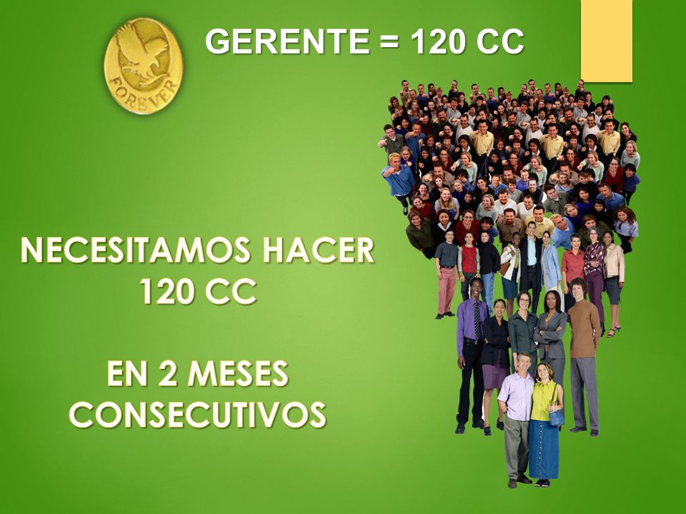 GERENTE = 120 CC NECESITAMOS HACER 120 CC EN 2 MESES CONSECUTIVOS