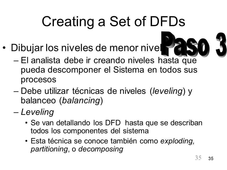 Creating a Set of DFDs Paso 3 Dibujar los niveles de menor nivel