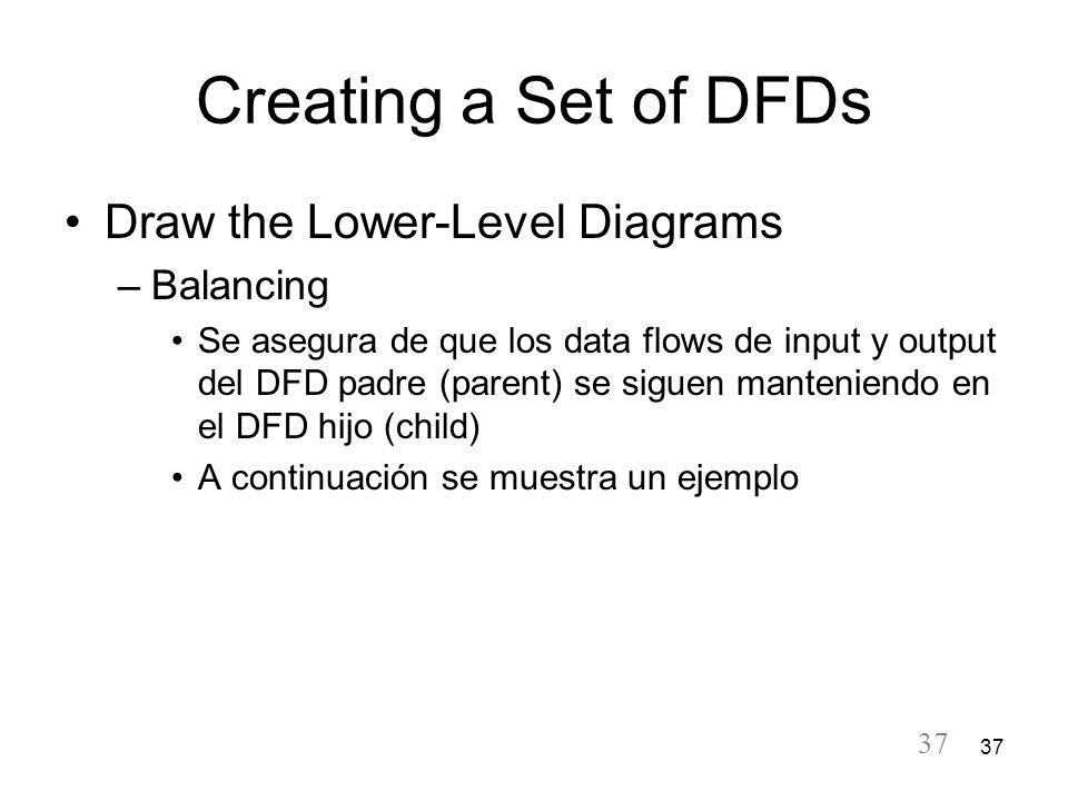 Creating a Set of DFDs Draw the Lower-Level Diagrams Balancing