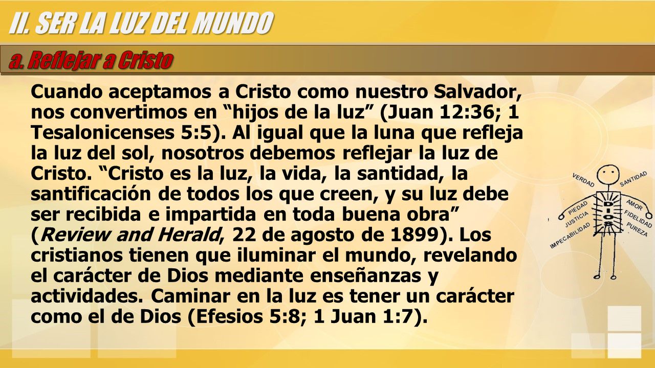 II. SER LA LUZ DEL MUNDO a. Reflejar a Cristo
