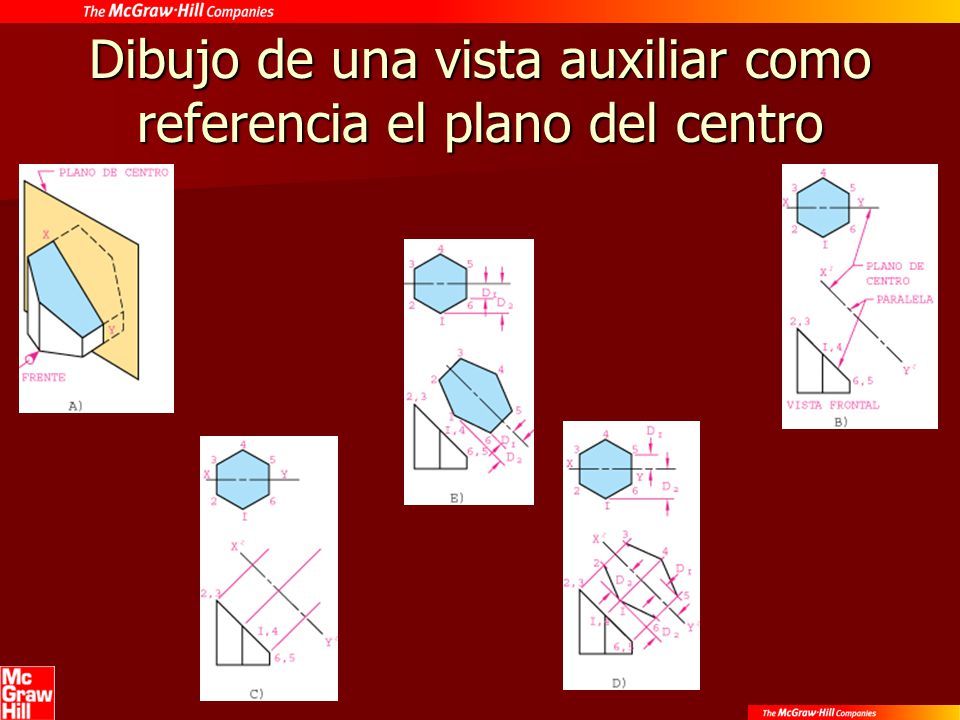 Dibujo de una vista auxiliar como referencia el plano del centro