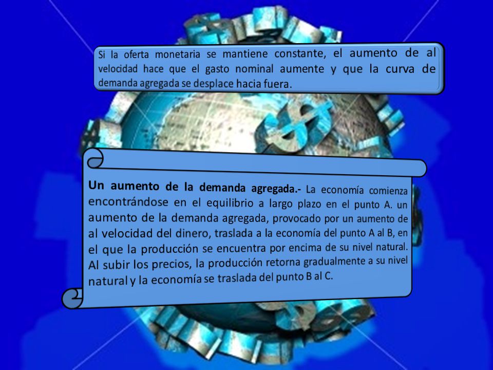 Si la oferta monetaria se mantiene constante, el aumento de al velocidad hace que el gasto nominal aumente y que la curva de demanda agregada se desplace hacia fuera.