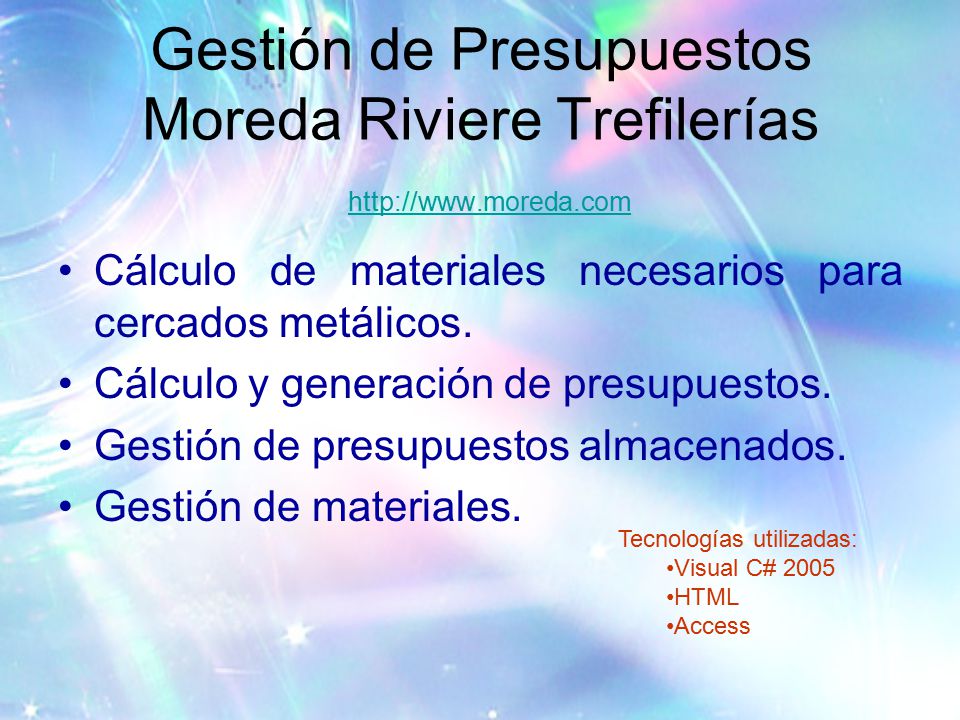 Gestión de Presupuestos Moreda Riviere Trefilerías   moreda