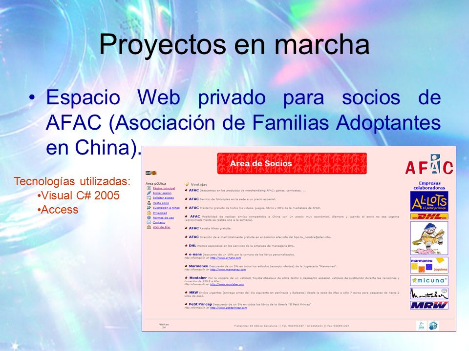 Proyectos en marcha Espacio Web privado para socios de AFAC (Asociación de Familias Adoptantes en China).