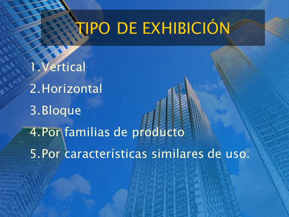 TIPO DE EXHIBICIÓN Vertical Horizontal Bloque Por familias de producto