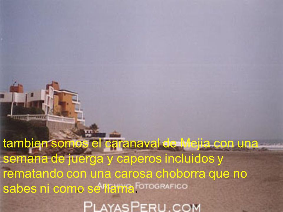 tambien somos el caranaval de Mejia con una semana de juerga y caperos incluidos y rematando con una carosa choborra que no sabes ni como se llama.