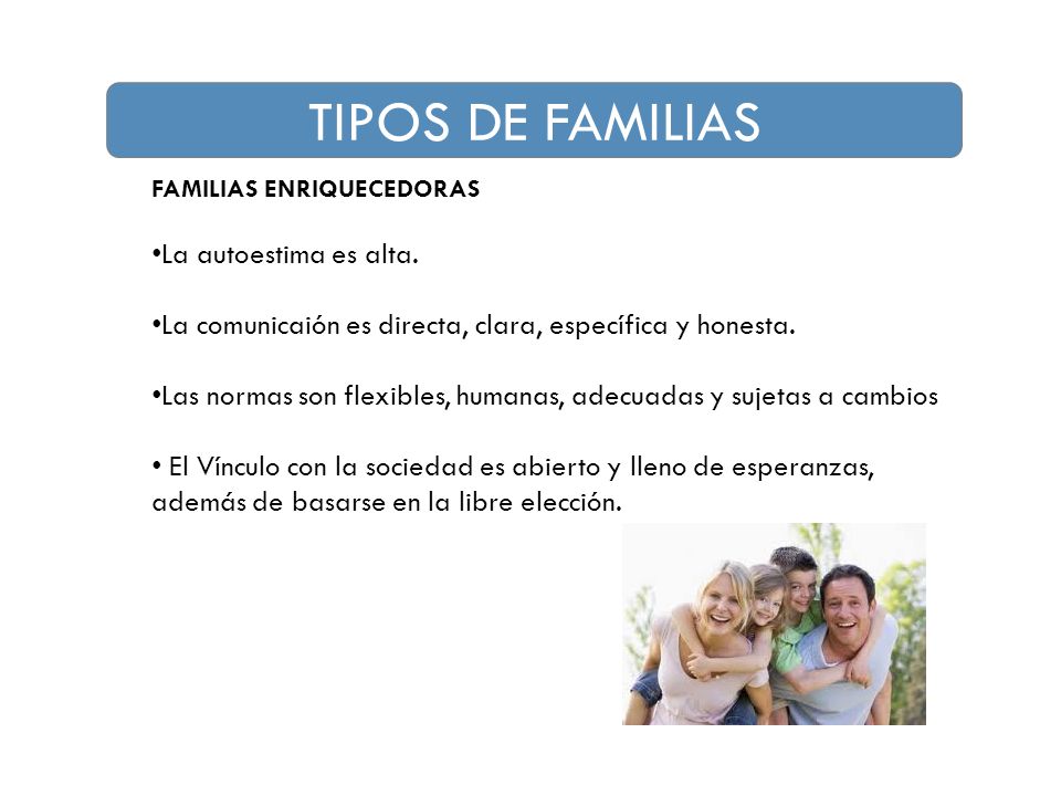 TIPOS DE FAMILIAS La autoestima es alta.