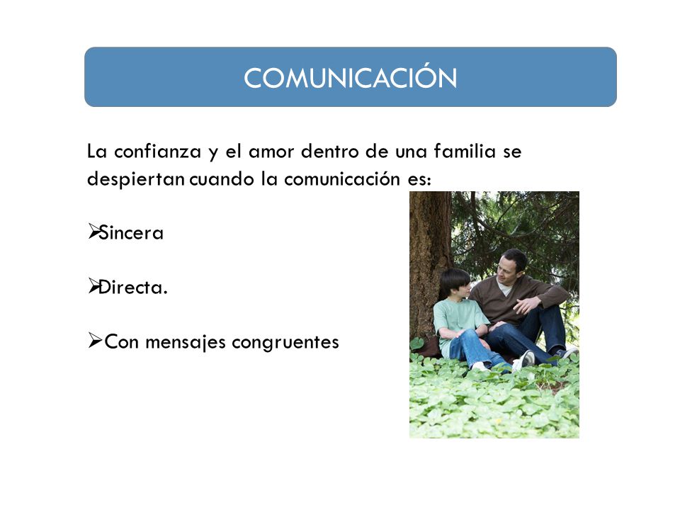 COMUNICACIÓN La confianza y el amor dentro de una familia se despiertan cuando la comunicación es: Sincera.