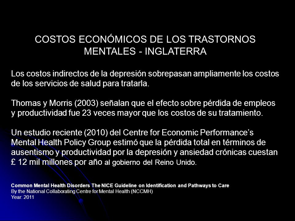COSTOS ECONÓMICOS DE LOS TRASTORNOS MENTALES - INGLATERRA
