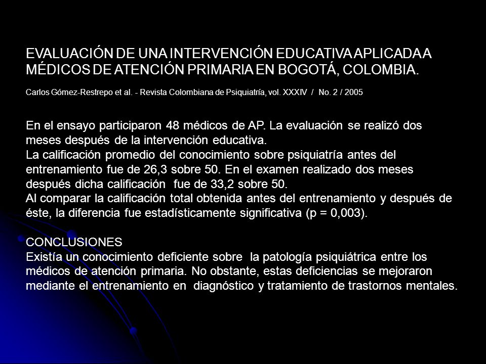 EVALUACIÓN DE UNA INTERVENCIÓN EDUCATIVA APLICADA A MÉDICOS DE ATENCIÓN PRIMARIA EN BOGOTÁ, COLOMBIA.