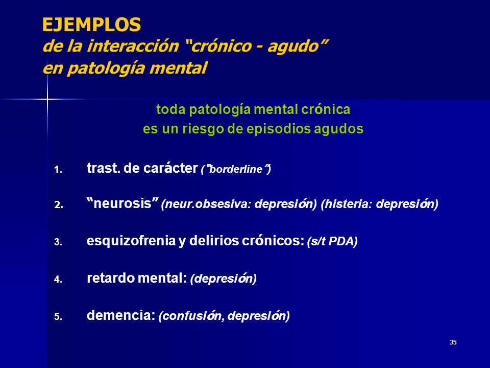 EJEMPLOS de la interacción crónico - agudo en patología mental