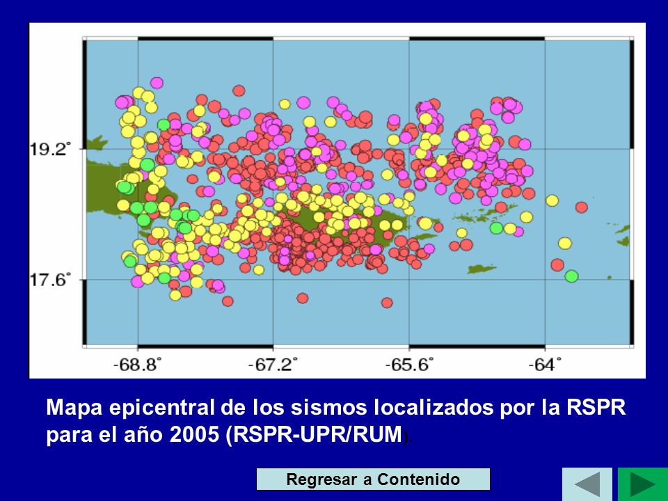 Mapa epicentral de los sismos localizados por la RSPR
