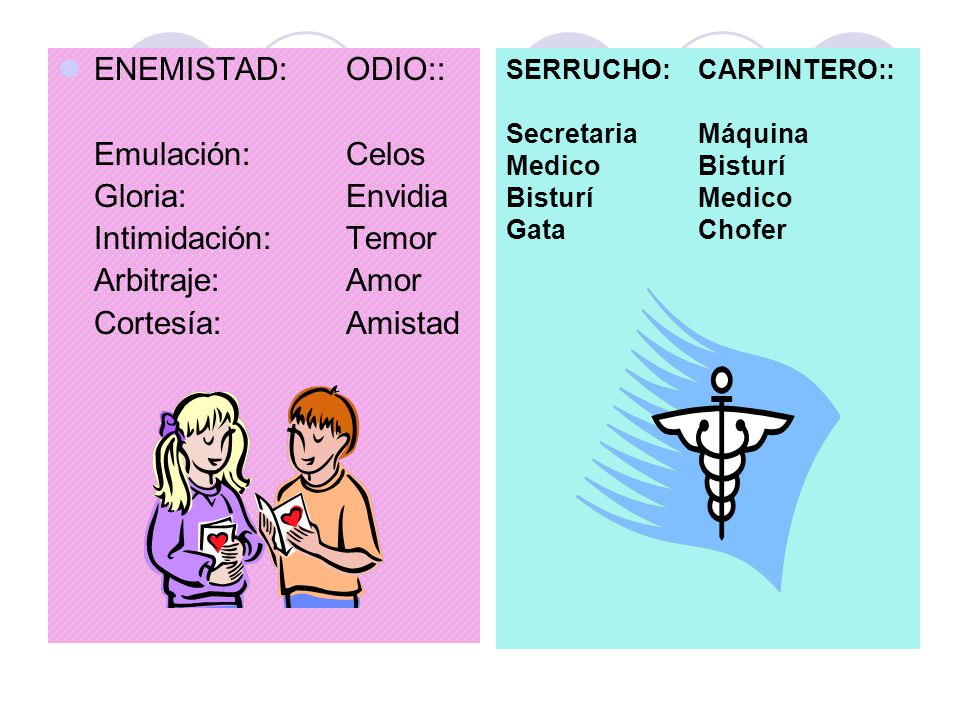 ENEMISTAD: ODIO:: Emulación: Celos Gloria: Envidia Intimidación: Temor