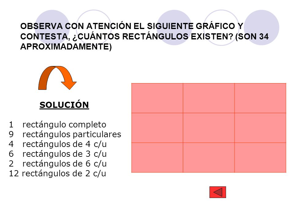 OBSERVA CON ATENCIÓN EL SIGUIENTE GRÁFICO Y CONTESTA, ¿CUÁNTOS RECTÁNGULOS EXISTEN (SON 34 APROXIMADAMENTE)