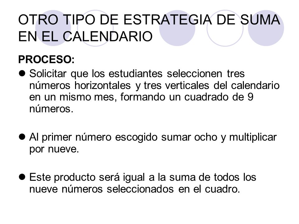 OTRO TIPO DE ESTRATEGIA DE SUMA EN EL CALENDARIO