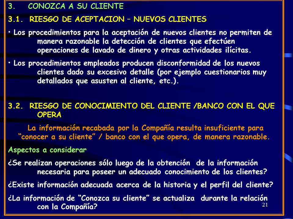 3. CONOZCA A SU CLIENTE 3.1. RIESGO DE ACEPTACION – NUEVOS CLIENTES.