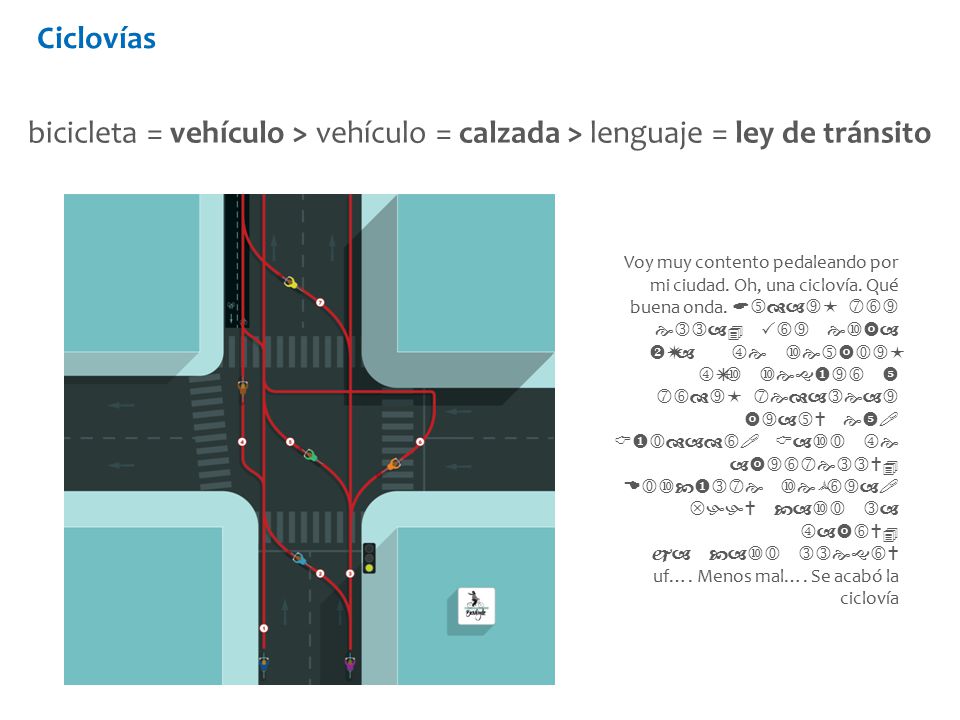 Ciclovías bicicleta = vehículo > vehículo = calzada > lenguaje = ley de tránsito.