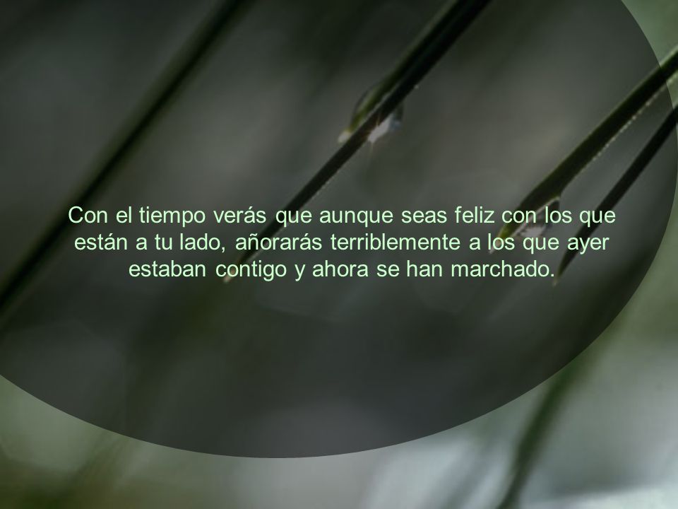 Con el tiempo verás que aunque seas feliz con los que están a tu lado, añorarás terriblemente a los que ayer estaban contigo y ahora se han marchado.