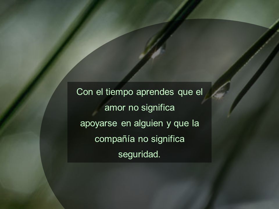 Con el tiempo aprendes que el amor no significa apoyarse en alguien y que la compañía no significa seguridad.