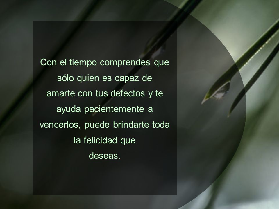 Con el tiempo comprendes que sólo quien es capaz de amarte con tus defectos y te ayuda pacientemente a vencerlos, puede brindarte toda la felicidad que deseas.