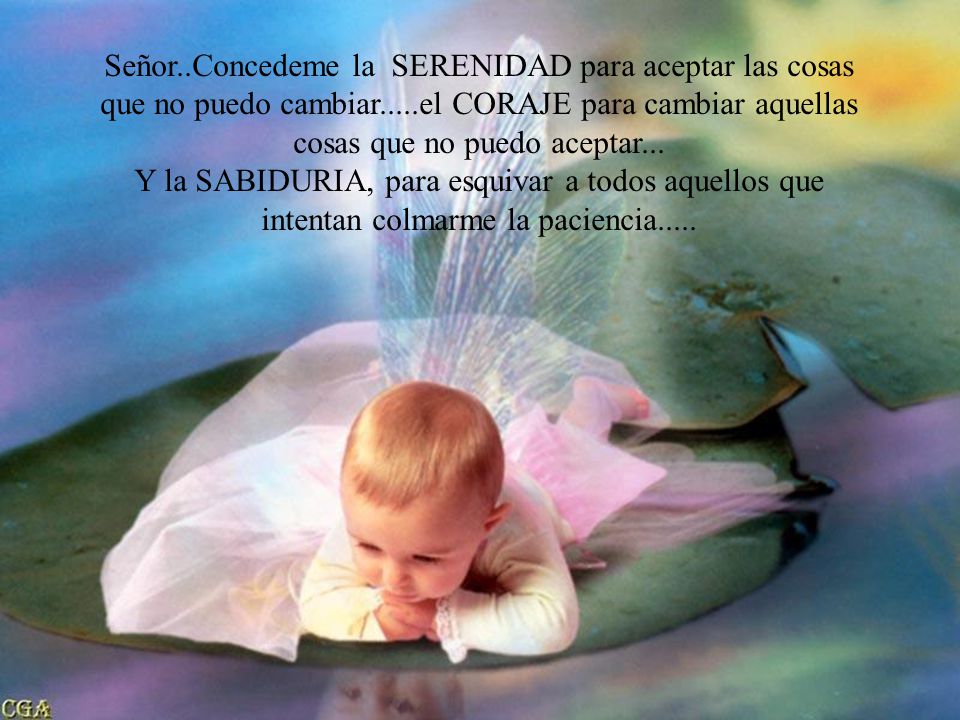 Señor..Concedeme la SERENIDAD para aceptar las cosas que no puedo cambiar.....el CORAJE para cambiar aquellas cosas que no puedo aceptar...