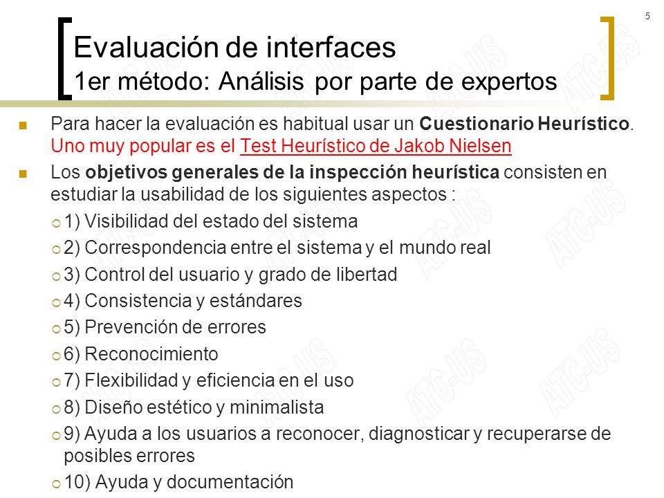 Evaluación de interfaces 1er método: Análisis por parte de expertos