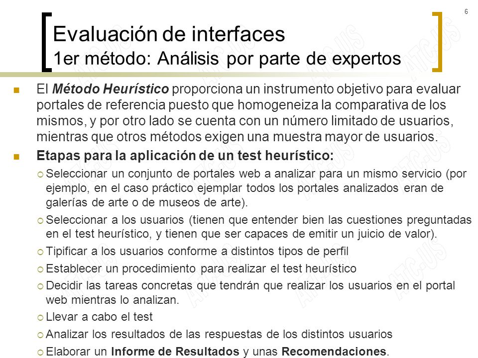 Evaluación de interfaces 1er método: Análisis por parte de expertos