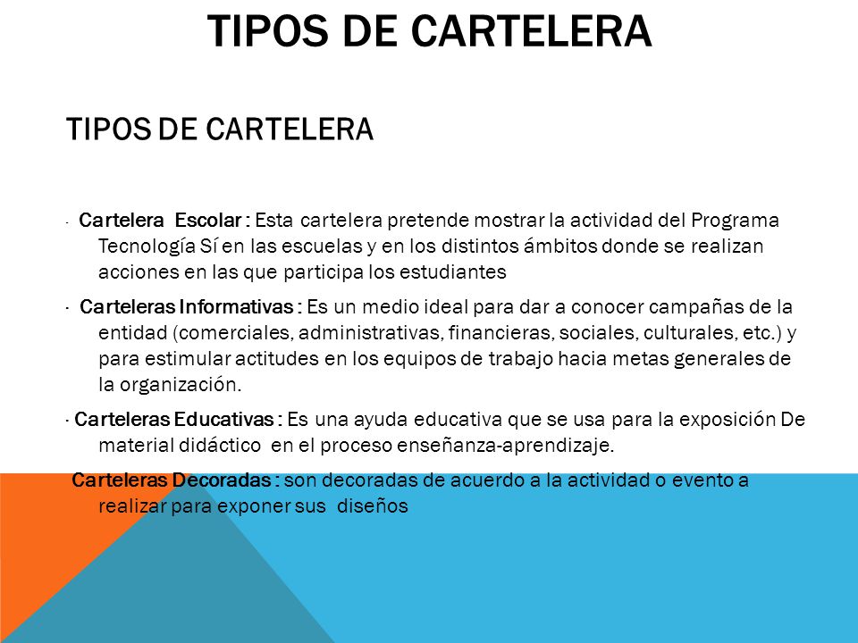 TIPOS DE CARTELERA TIPOS DE CARTELERA