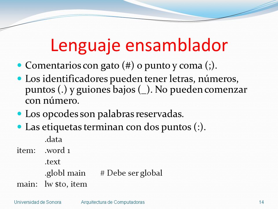 Lenguaje ensamblador Comentarios con gato (#) o punto y coma (;).